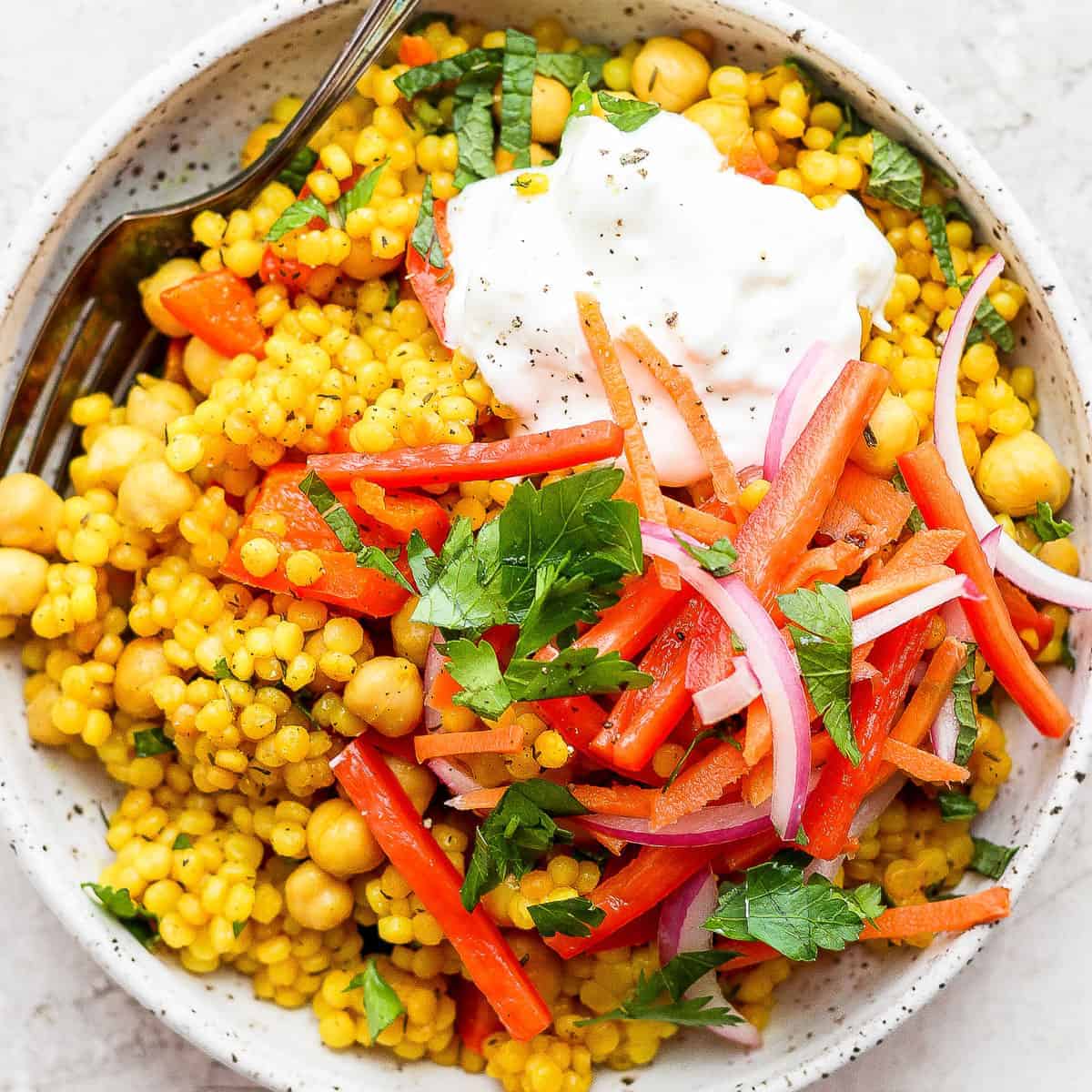 Versatile Lemon Garlic Israeli Couscous with Creamy Whipped Feta